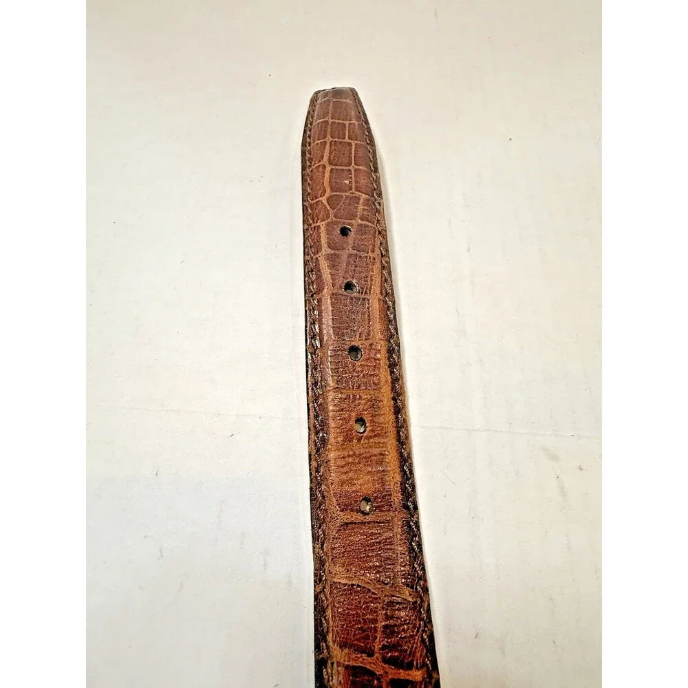 Brighton Men’s Brown Leather Belt 40 Croc Embossed Dress Vintage 1990s Handcraft